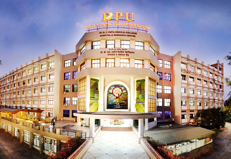 The main building of Dr. D. Y. Patil Medical College, Hospital and Research Centre at Sant Tukaram Nagar, Pimpri, Pune